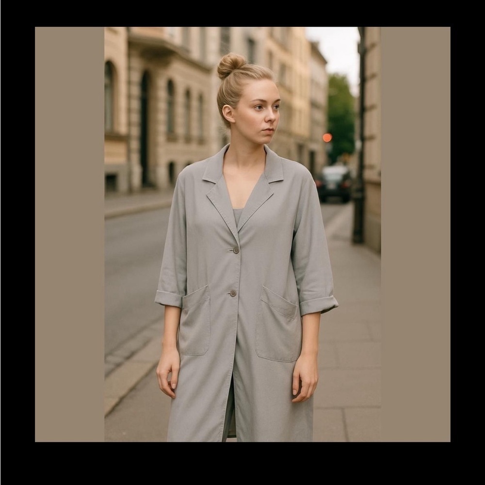 Topshop Gray Lyocell Longline Duster Trench Coat Blazer US 4 UK 8 - Picture 6 of 6